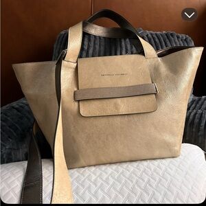 Brunello Cucinelli Beige/shimmer like  Gold Leather Tote with Front Flap